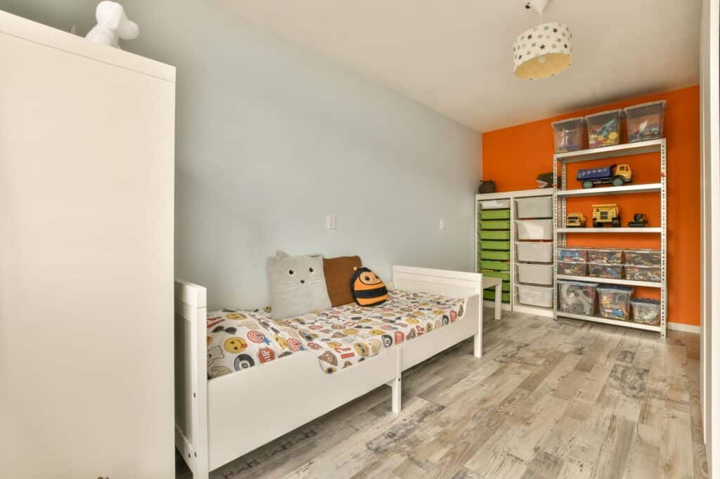 A kid's room with organised toys